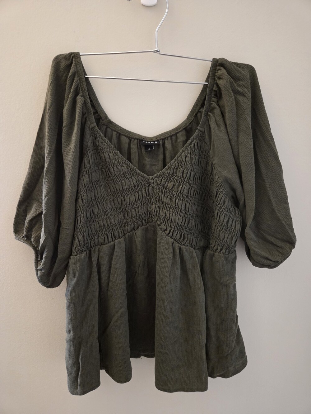 torrid Olive Green Smocked V-Neck Peasant Blouse